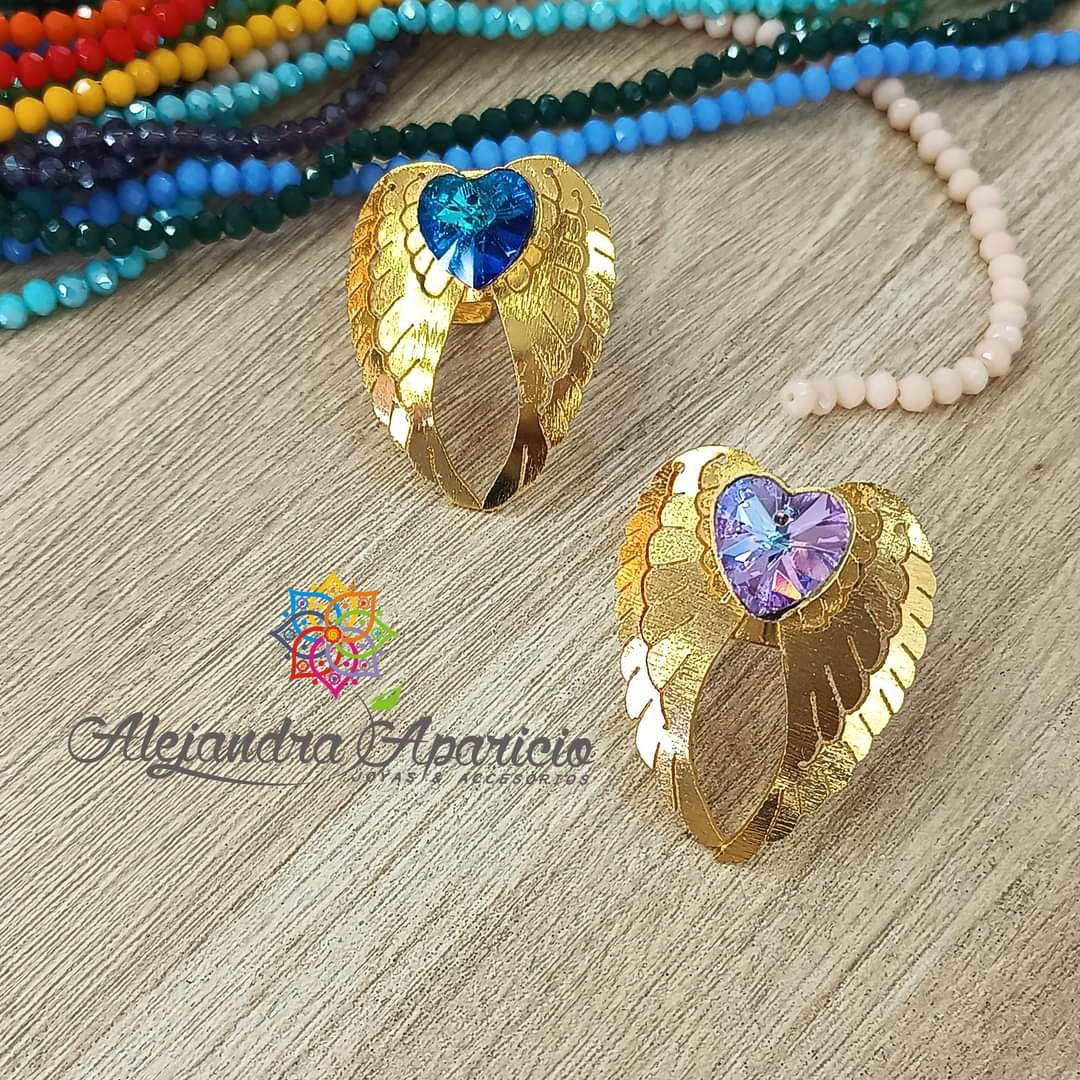 Anillo de alas en swarovski engastadas en bronce