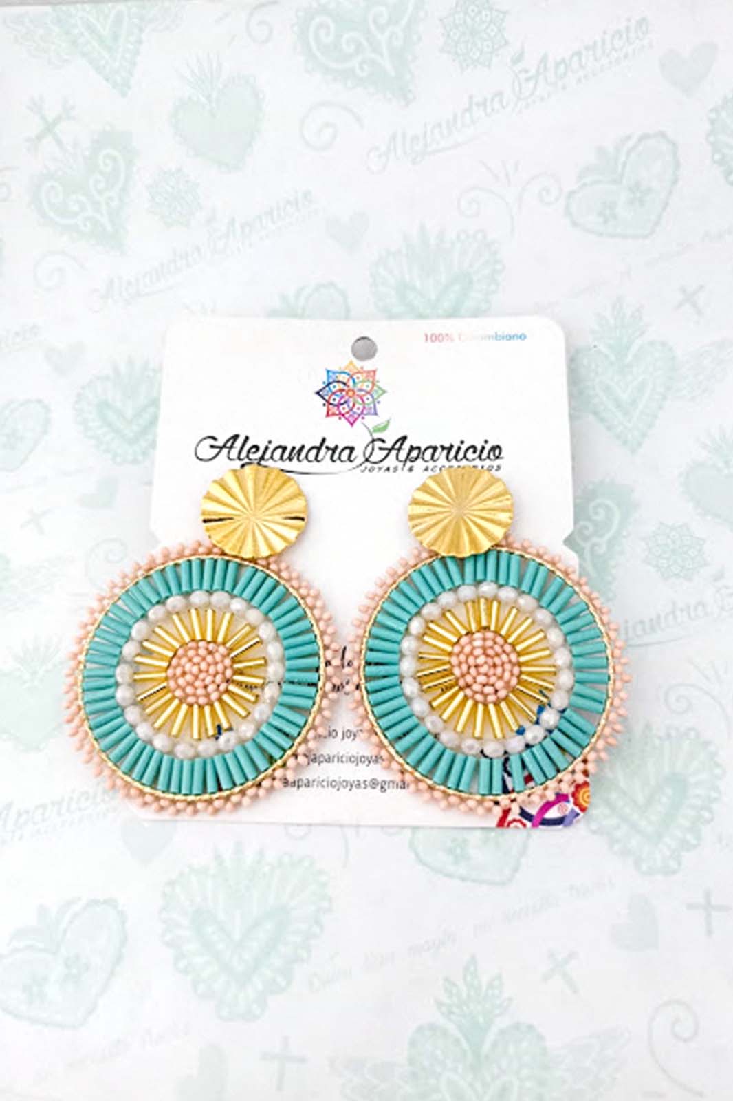 Topo diamantado y aro con canutillo (turquesa/curuba)