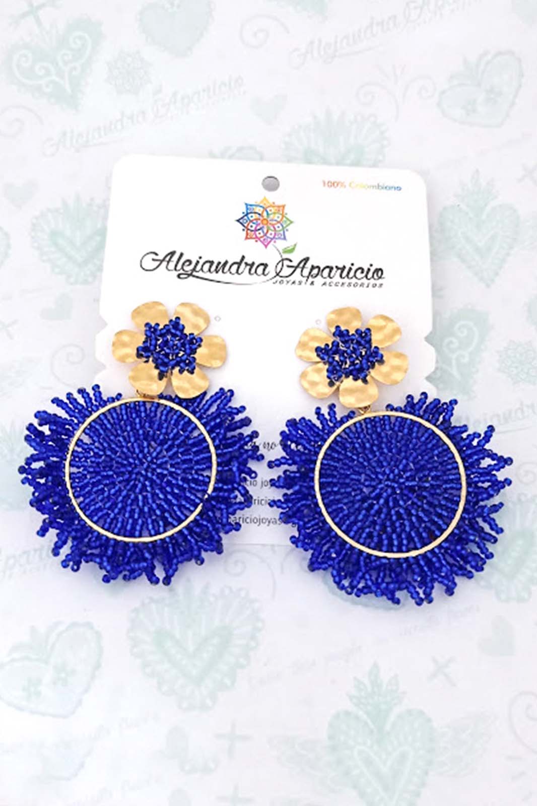 Arete flor y aro en mascarilla (azul rey)