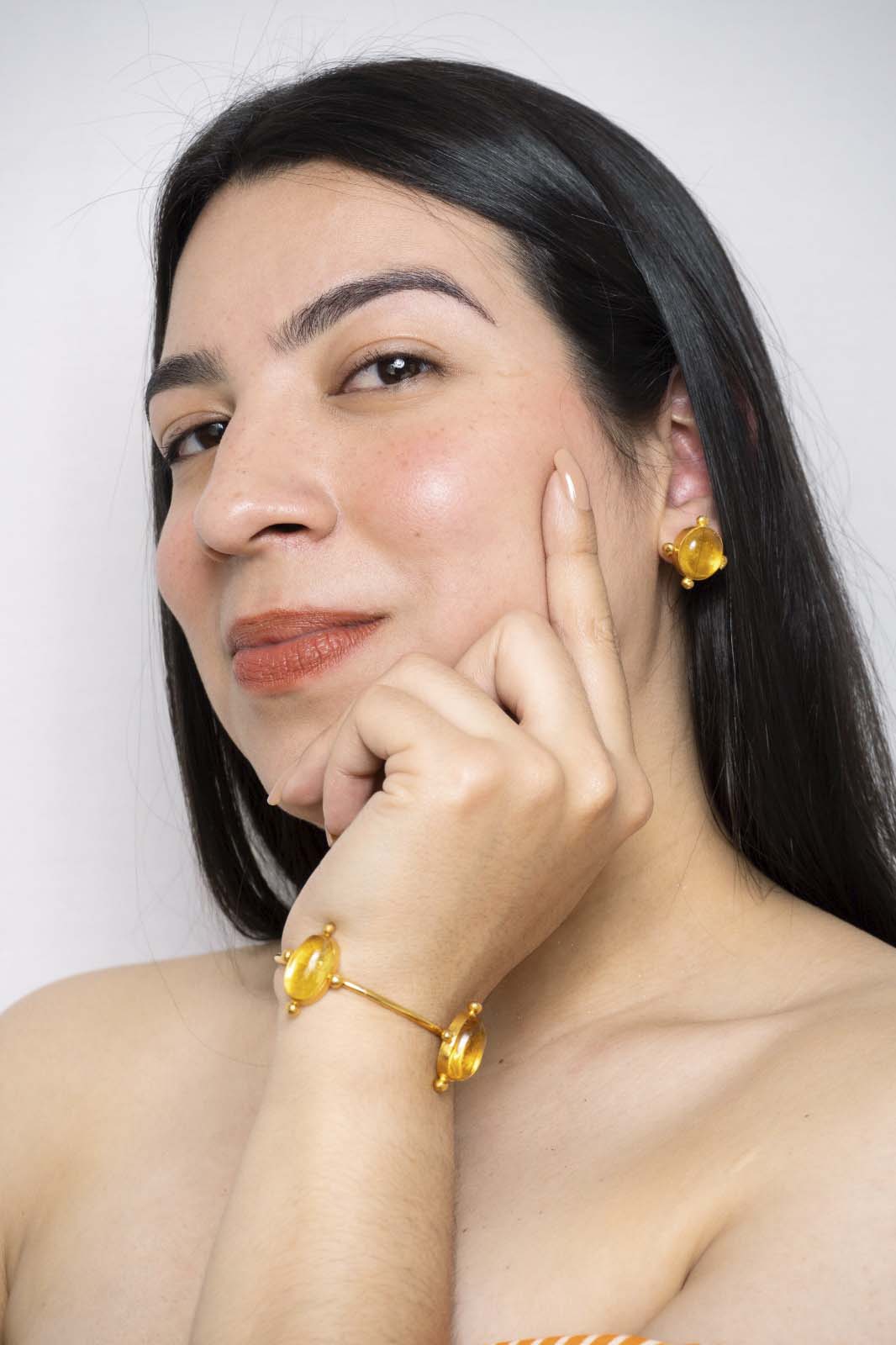 Set de Pulsera y topos en bronce y ámbar