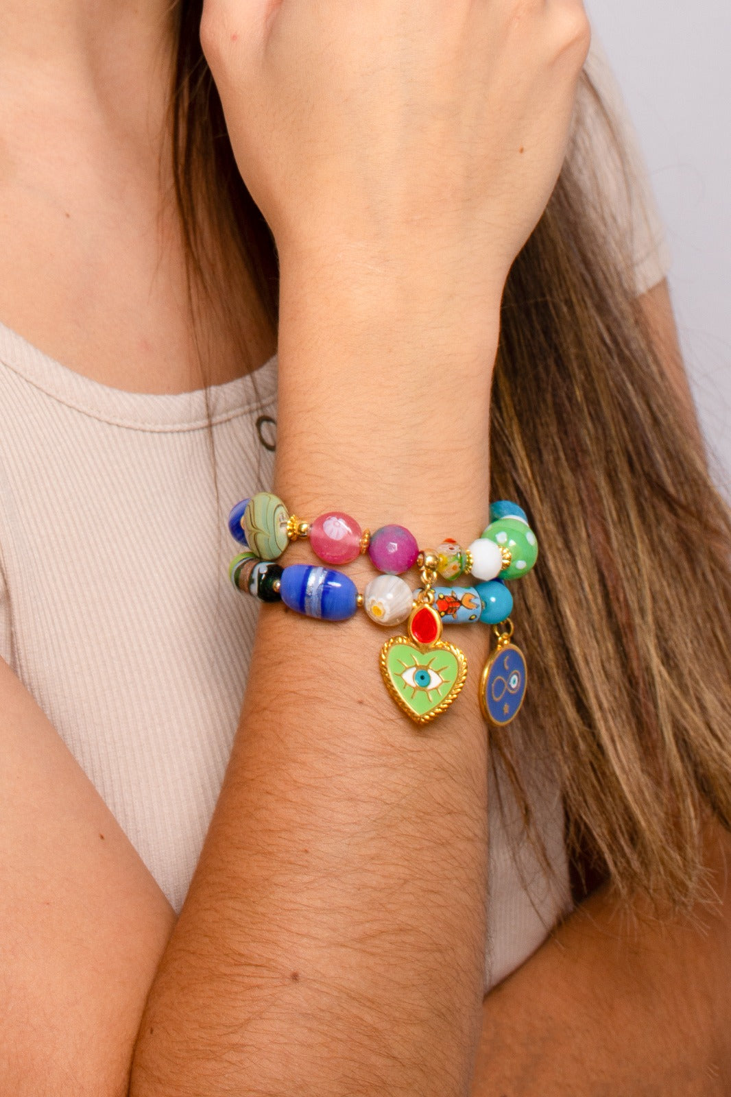 Pulsera en cristales y piedras hindúes